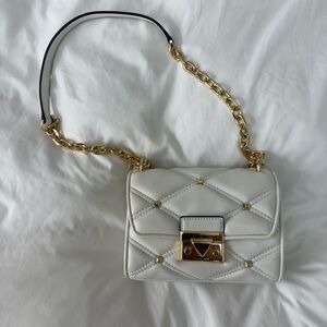 Michael Kors White Quilted Crossbody Bag with Gold Chain